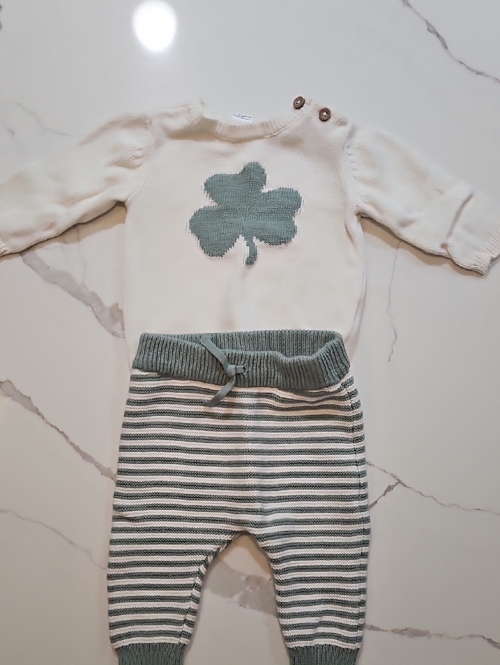 Carter's Cream and Sage Green Knit Baby Matching Set